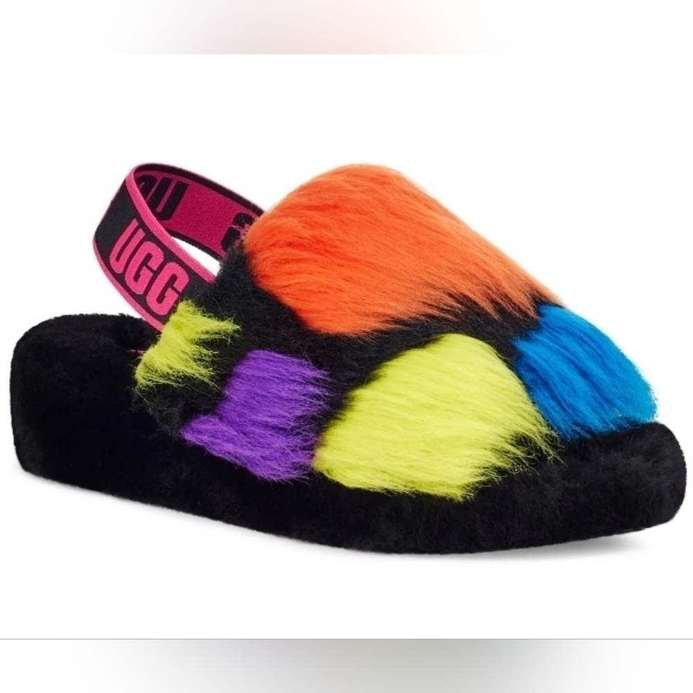 UGG Fluff Yeah Party Spots Sheepskin Slide Sandals Slippers